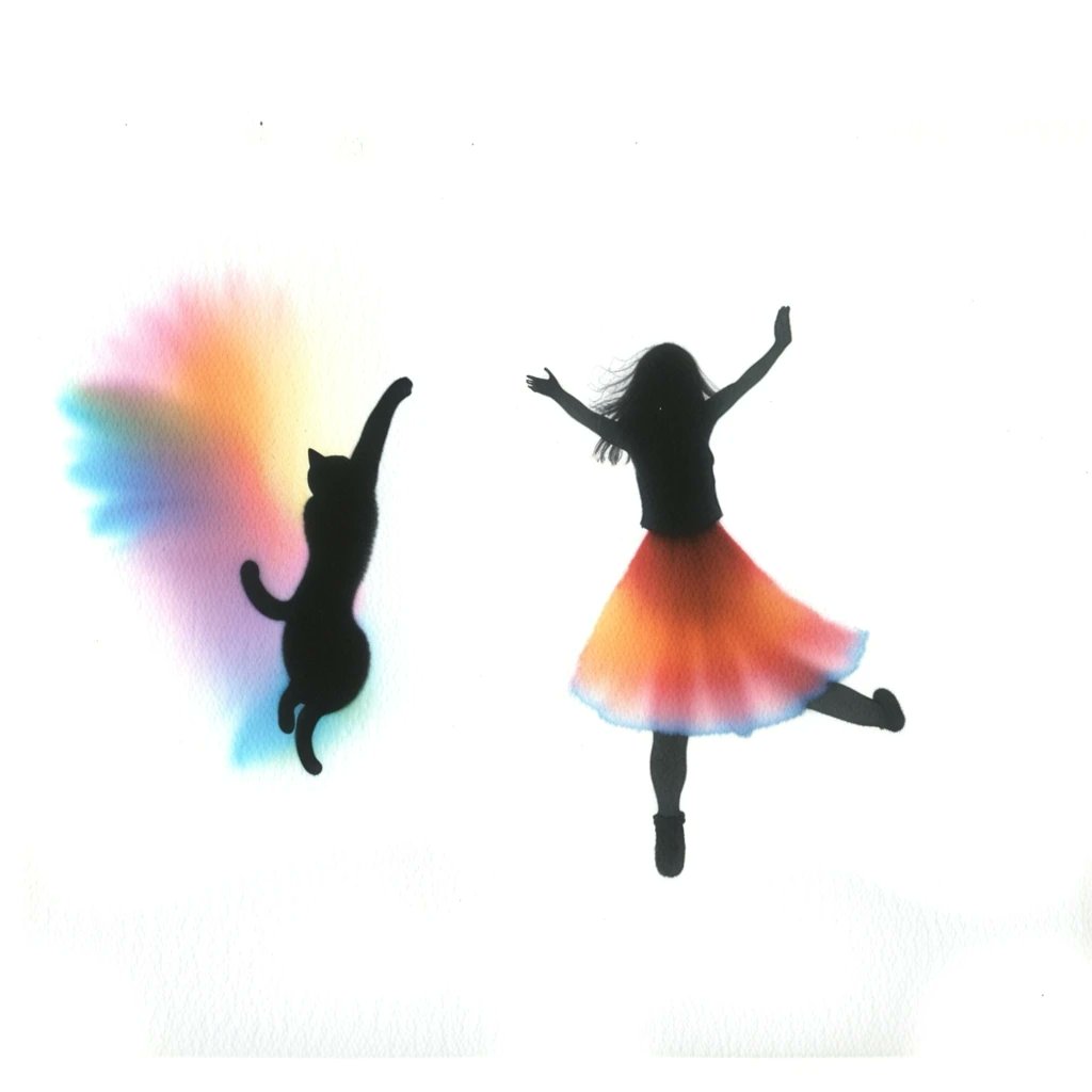 mina100_art's tweet photo. Cat and Catgirl 💃🏻🐈

We dance together even when we're sad!

https://t.co/yX719xzyel

#girlandcat #dancingsilhouette #colorfulshadows #friendship #playfulart #whimsicalillustration #joy #minimalistart #childlikewonder #colorfulaura #dreamlike #shadowart #silhouetteart #happydance #petlover