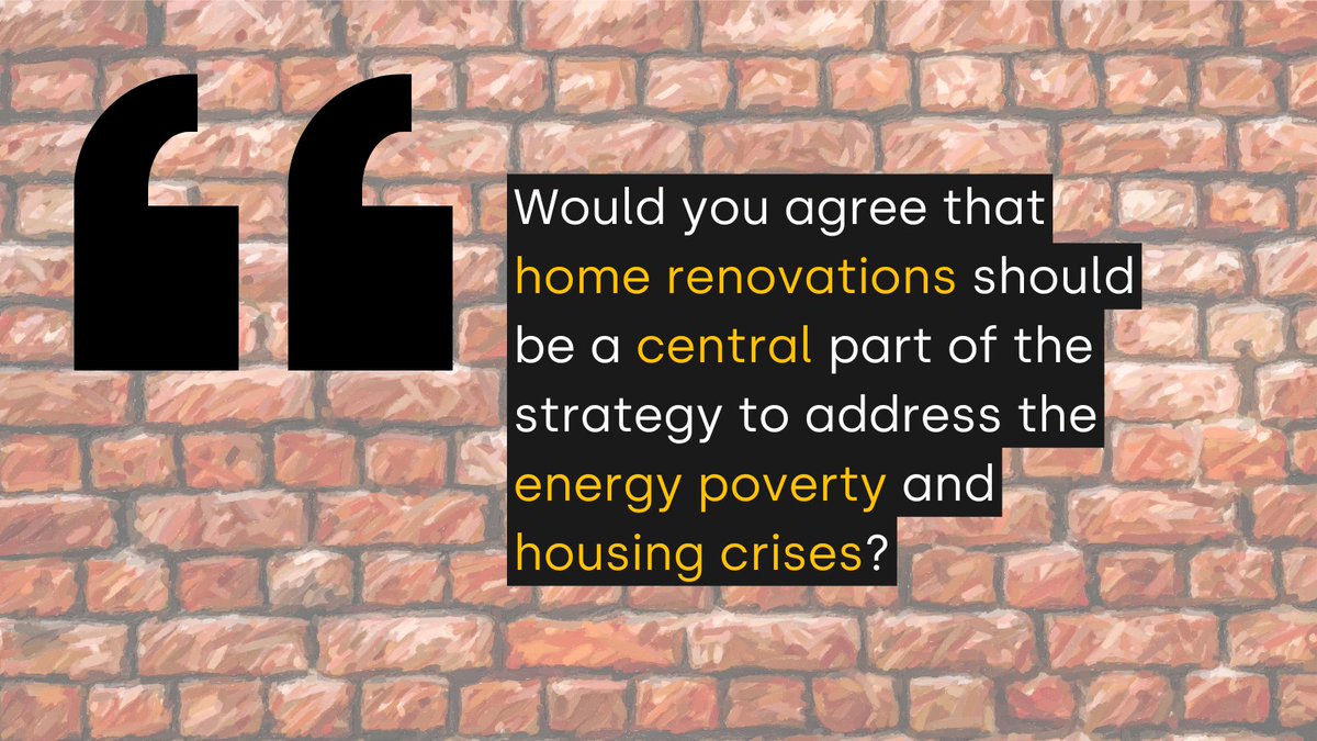 Our first 🔥 question for <a href="/DanJoergensen/">Dan Jørgensen</a>

Renovating the current housing stock is a key measure for addressing energy poverty, a priority outlined in your Mission Letter...

But renovations are not explicitly mentioned⁉️🧐

#CommissionerHearings #EndEnergyPoverty