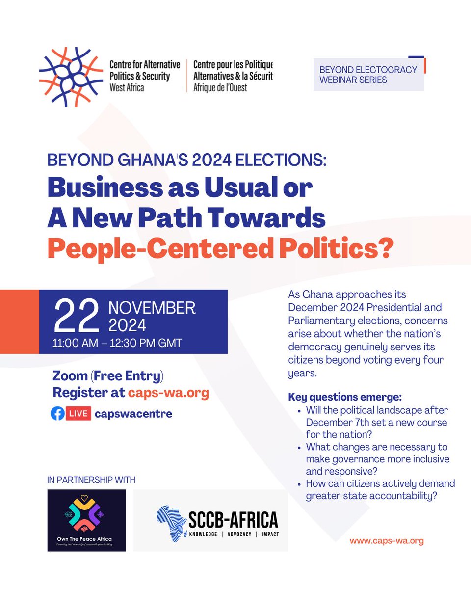 Mohammed Ibrahim (@onipanuaahmed) on Twitter photo Amid government failures to uphold the social contract, and worsening citizen-state relations, democratic consolidation in West Africa faces significant threats. Is Ghana, the "poster child" of Africa delivering? Join us on 22nd November. <a href="/AB_DaoAbubakar/">Abdul Bassit Abubakar</a> <a href="/oseikojo_alex/">Alex Osei-Kojo, Ph.D.</a> Amid government failures to uphold the social contract, and worsening citizen-state relations, democratic consolidation in West Africa faces significant threats. Is Ghana, the "poster child" of Africa delivering? Join us on 22nd November. <a href="/AB_DaoAbubakar/">Abdul Bassit Abubakar</a> <a href="/oseikojo_alex/">Alex Osei-Kojo, Ph.D.</a>