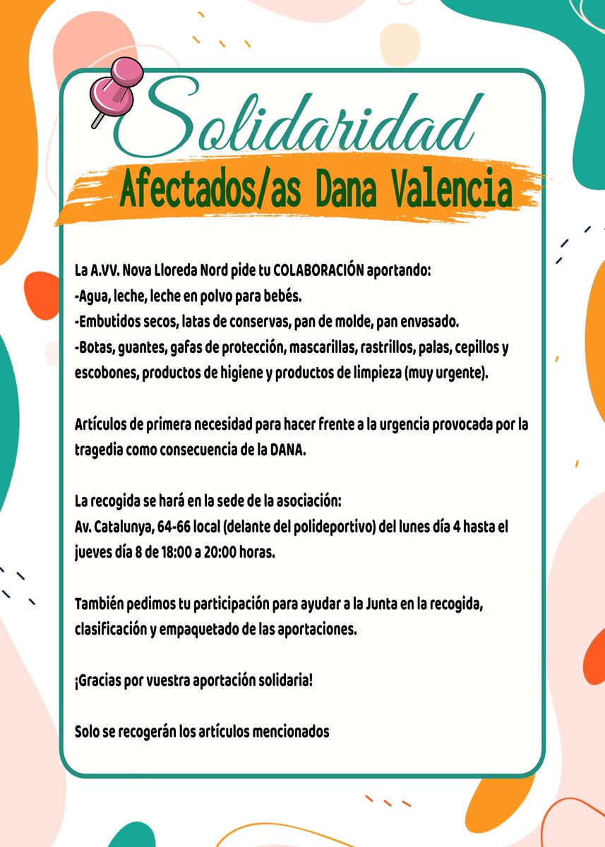 Solidaritat amb els nostres veïns i veïnes de València.