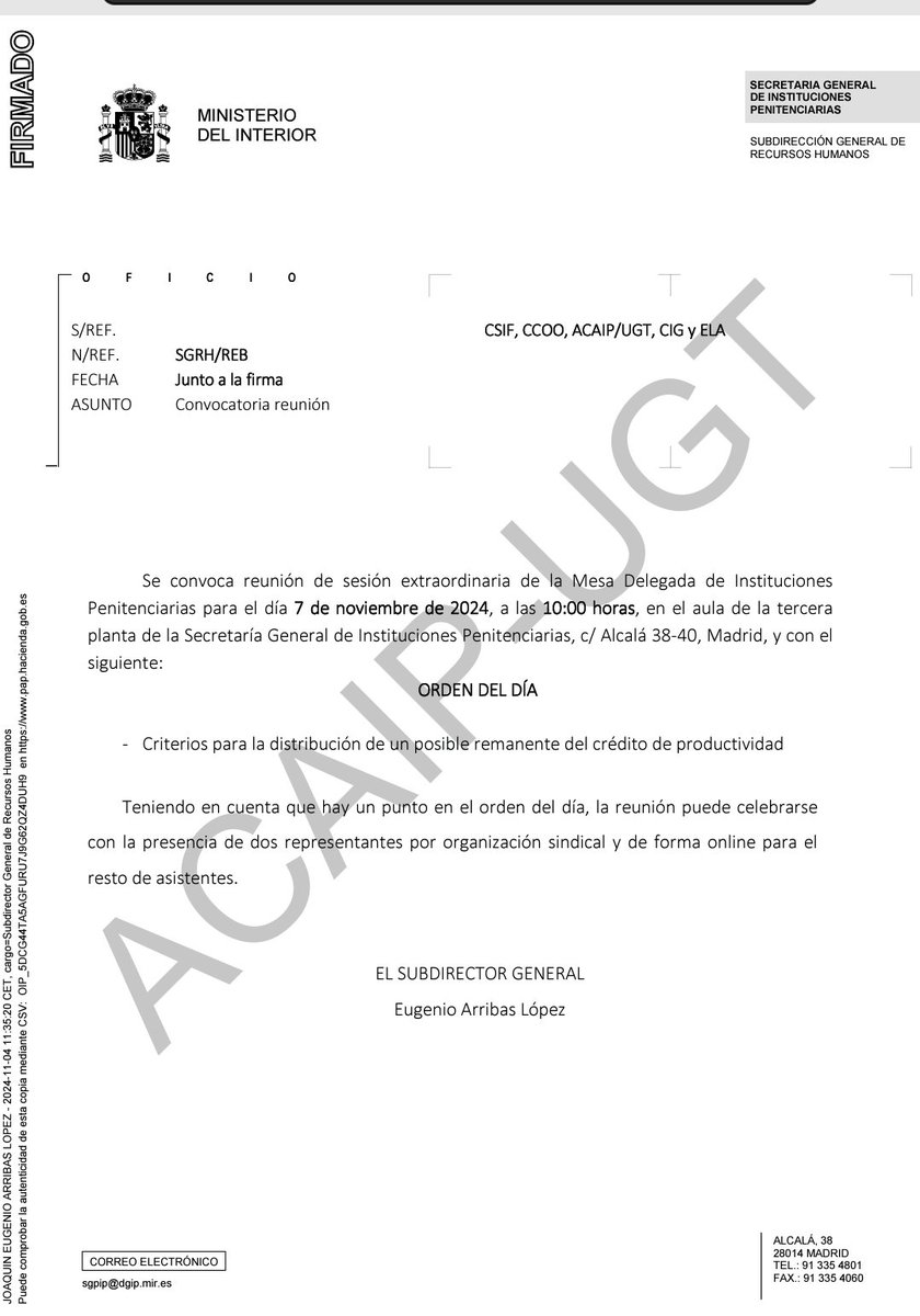 Convocatoria Mesa Delegada <a href="/iippgob/">Instituciones Penitenciarias</a> sobre reparto remanente productividad