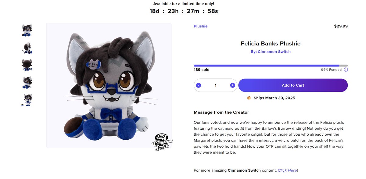 URGENT PLUSH NEWS!
19 days to do and she is nearly funded!
