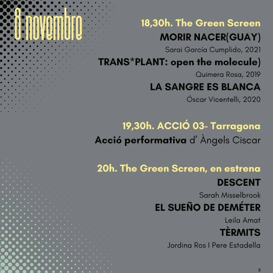 sarah misselbrook (@artistsarahm) on Twitter photo ¡Estoy muy emocionada por esto! El jueves 7 y el viernes 8 de noviembre se celebrará la primera edición de 'The Green Screen' <a href="/CulturaVerda/">cultura verda</a>
<a href="/medol_TGN/">Mèdol - Centre d’Arts Contemporànies de Tarragona</a> #videoart #premiere #eventoarte #culturaverda #tarragona #TheGreenScreen #performance #Noviembre ¡Estoy muy emocionada por esto! El jueves 7 y el viernes 8 de noviembre se celebrará la primera edición de 'The Green Screen' <a href="/CulturaVerda/">cultura verda</a>
<a href="/medol_TGN/">Mèdol - Centre d’Arts Contemporànies de Tarragona</a> #videoart #premiere #eventoarte #culturaverda #tarragona #TheGreenScreen #performance #Noviembre