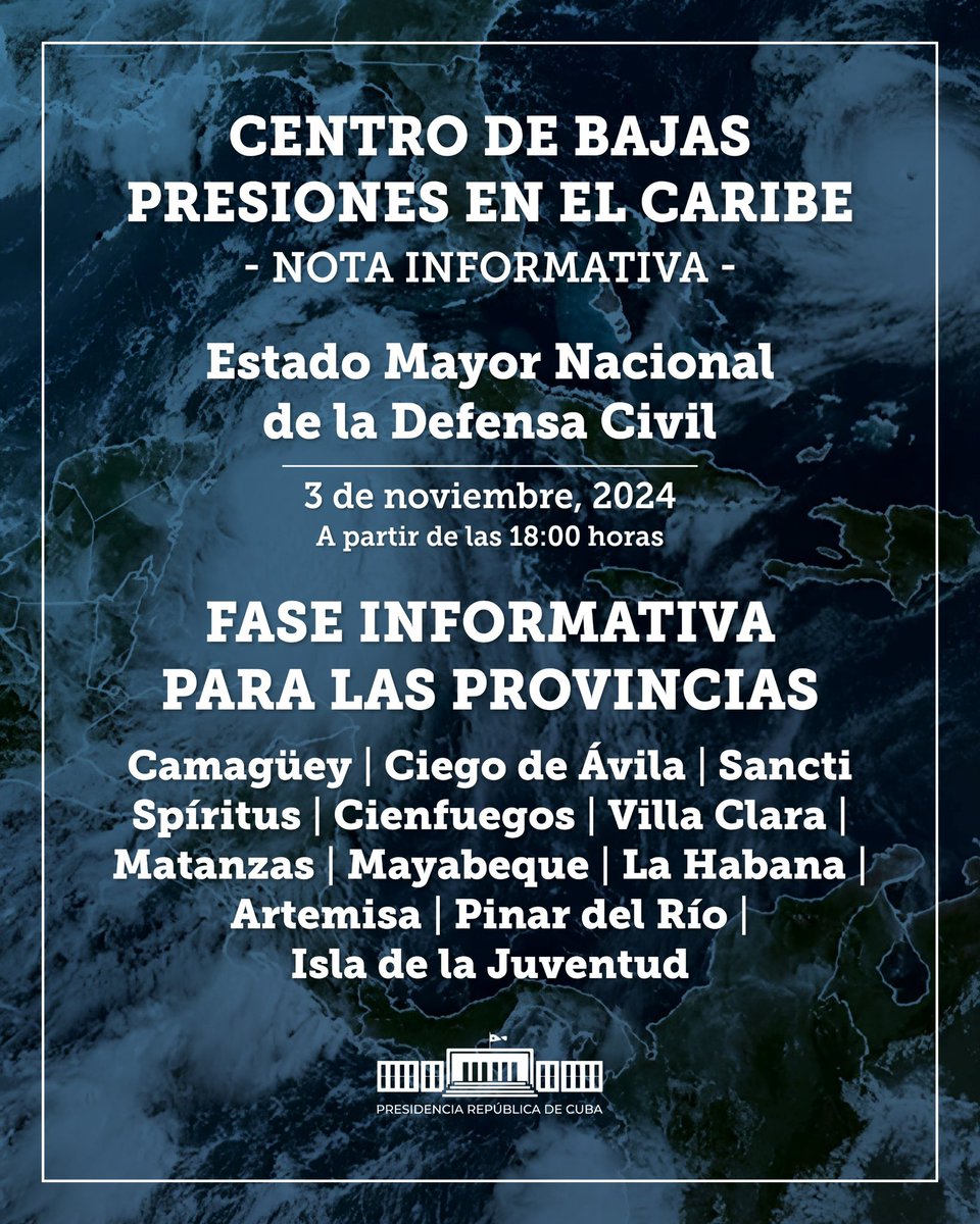 El país se prepara para enfrentar nueva contingencia meteorológica. Se ha decretado Fase Informativa en varias provincias y en el oriente se da seguimiento a las intensas lluvias. Proteger a nuestro pueblo es la prioridad: práctica histórica de la Revolución y así seguirá siendo.