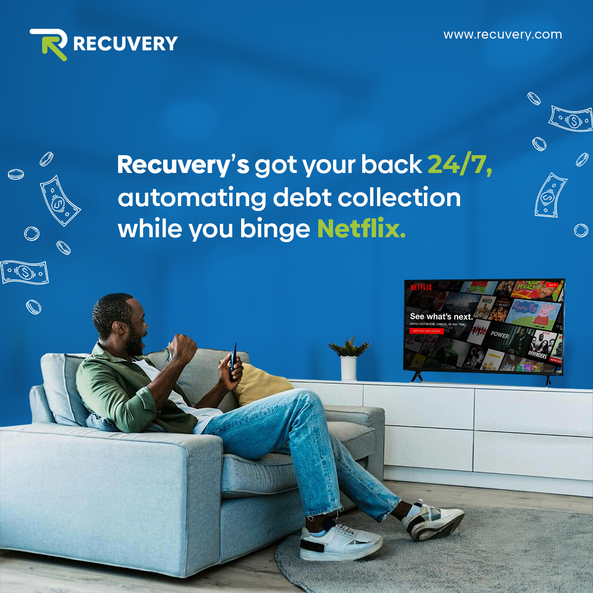 Recuvery_'s tweet image. POV: You’re binging Netflix while Recuvery’s out there collecting payments for you.

#Recuvery #EffortlessCollections #AutomatedSolutions