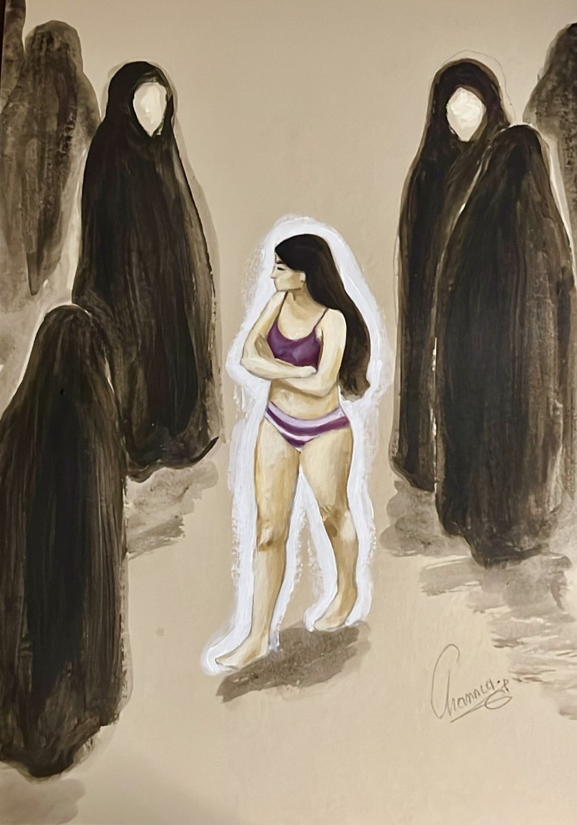 الي يكتب هاي البنت والله بطلة وشجاعة 
والي كاتب النور وسط الظلام
ممكن نشوف شجاعة اختك ونور زوجتك وامك البطلة تسوي مثلها؟ 
ويارت كل علماني عربي يصور لنا امه واختة وبنته وزوجته عشان نشوف شجاعتهن😆