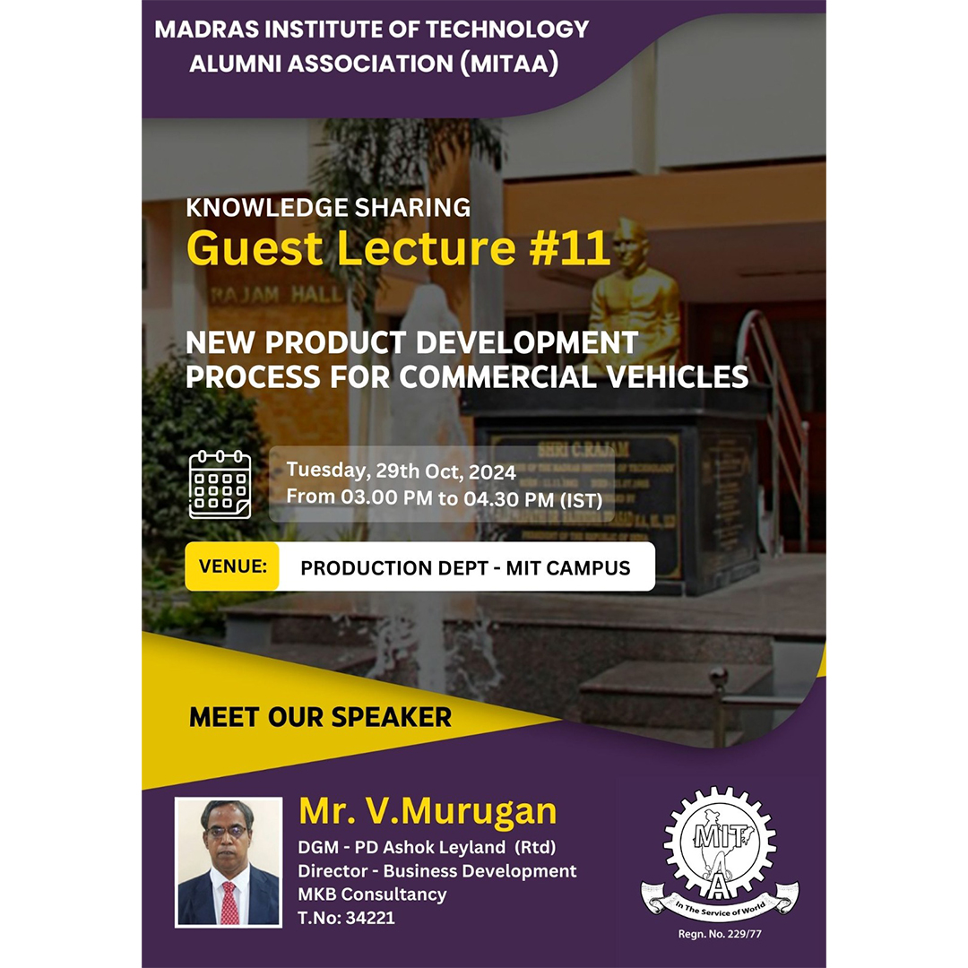 auvcochennai's tweet photo. On Oct 29, 2024, the #DPT, #MITCampus, #AnnaUniversity, hosted an enlightening session on the ‘New Product Development Process for Commercial Vehicles’ with esteemed speaker Mr. V. Murugan, #AshokLeyland (retd.) and MKB Consultancy. An invaluable learning experience for all! https://t.co/ugMtaAUlNq