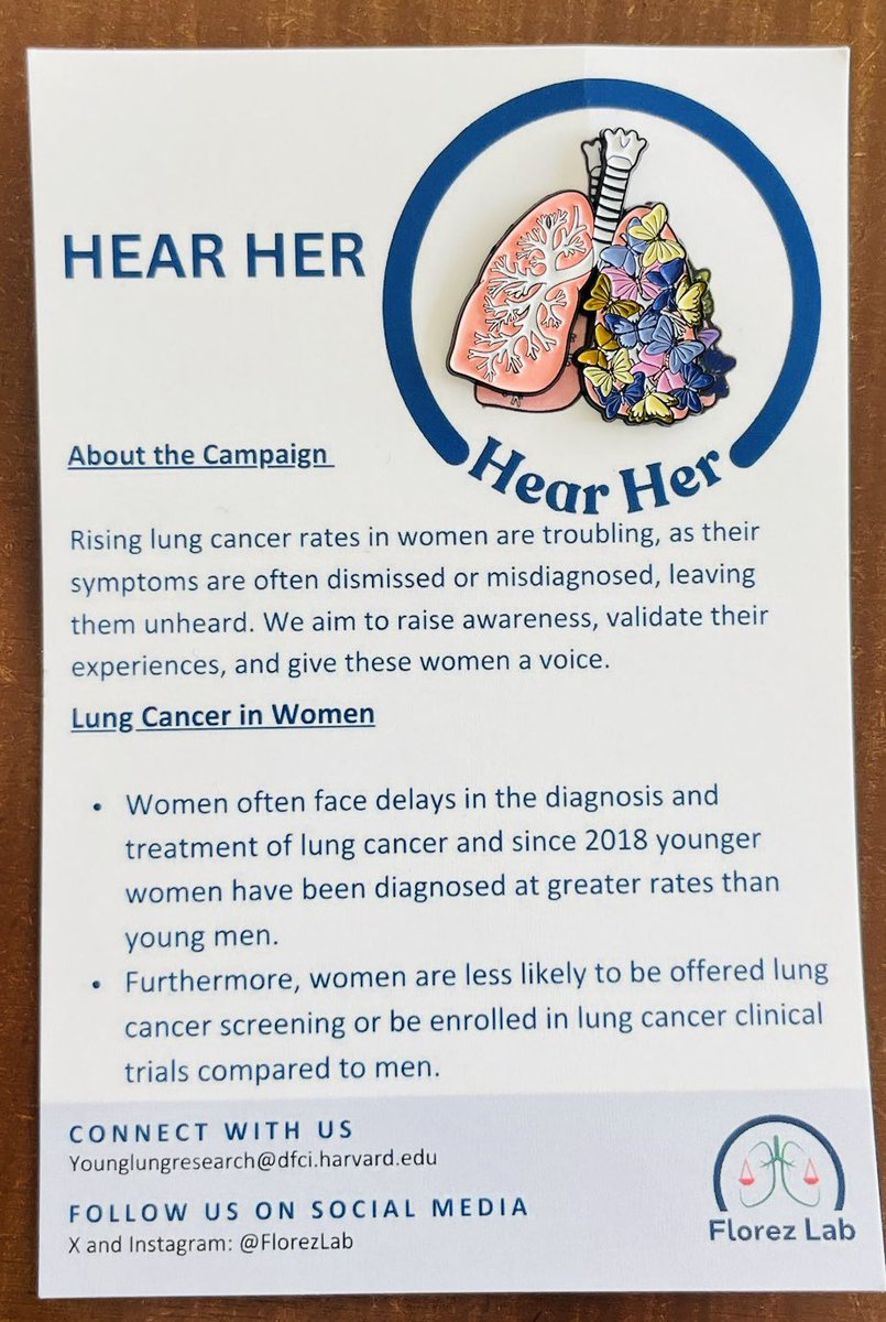 What are those beautiful lung pins that you have been seeing around? 

That’s part of OUR campaign to increase awareness about lung cancer in women the #HearHer campaign 

In our LEAD study we observed that women take longer to get to a LC diagnosis - leading to ⬆️ stage