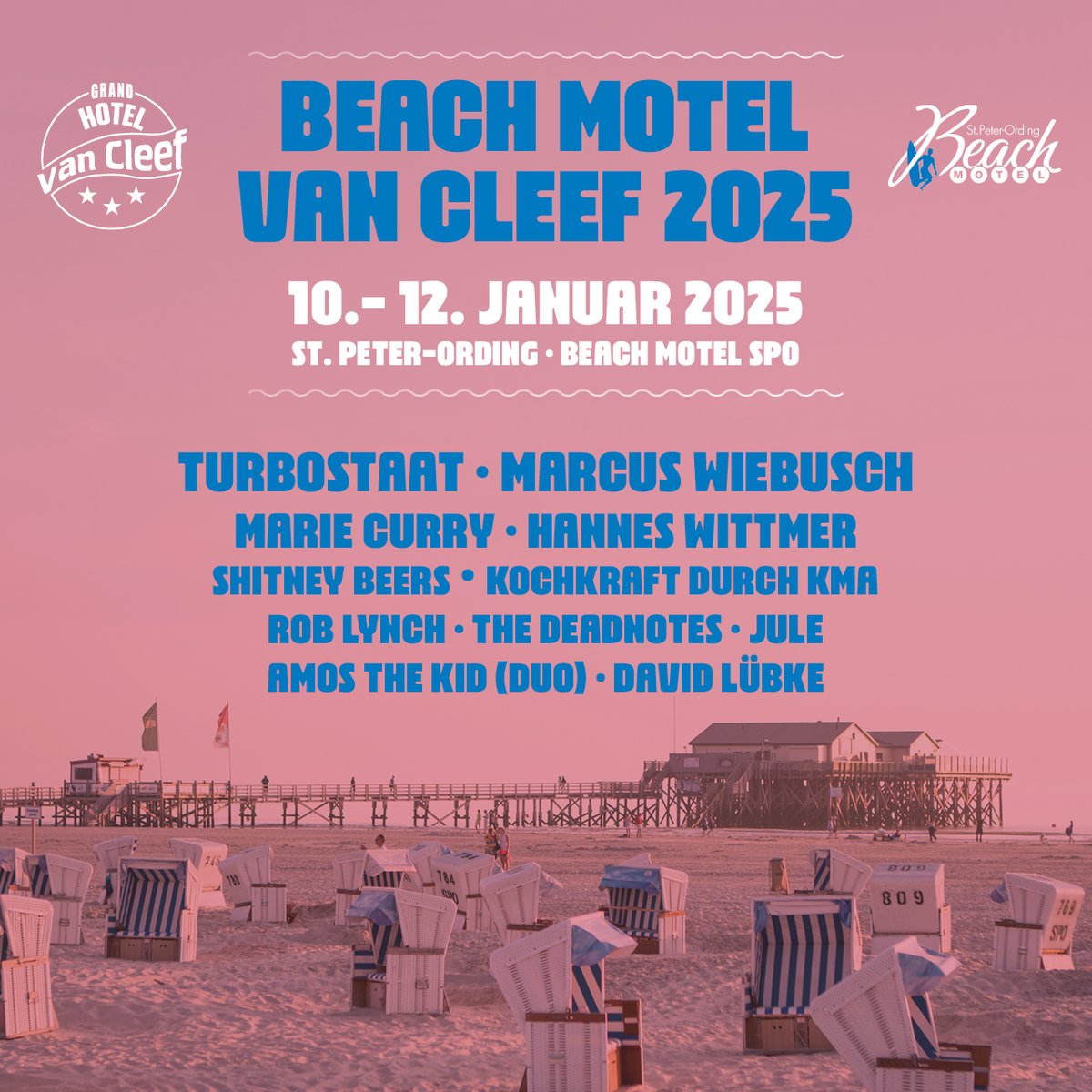 Beach Motel van Cleef 2025 - Ja, wir können das auch kaum glauben. 

Tickets ab 06.11.24 über das Beach Motel St. Peter-Ording.