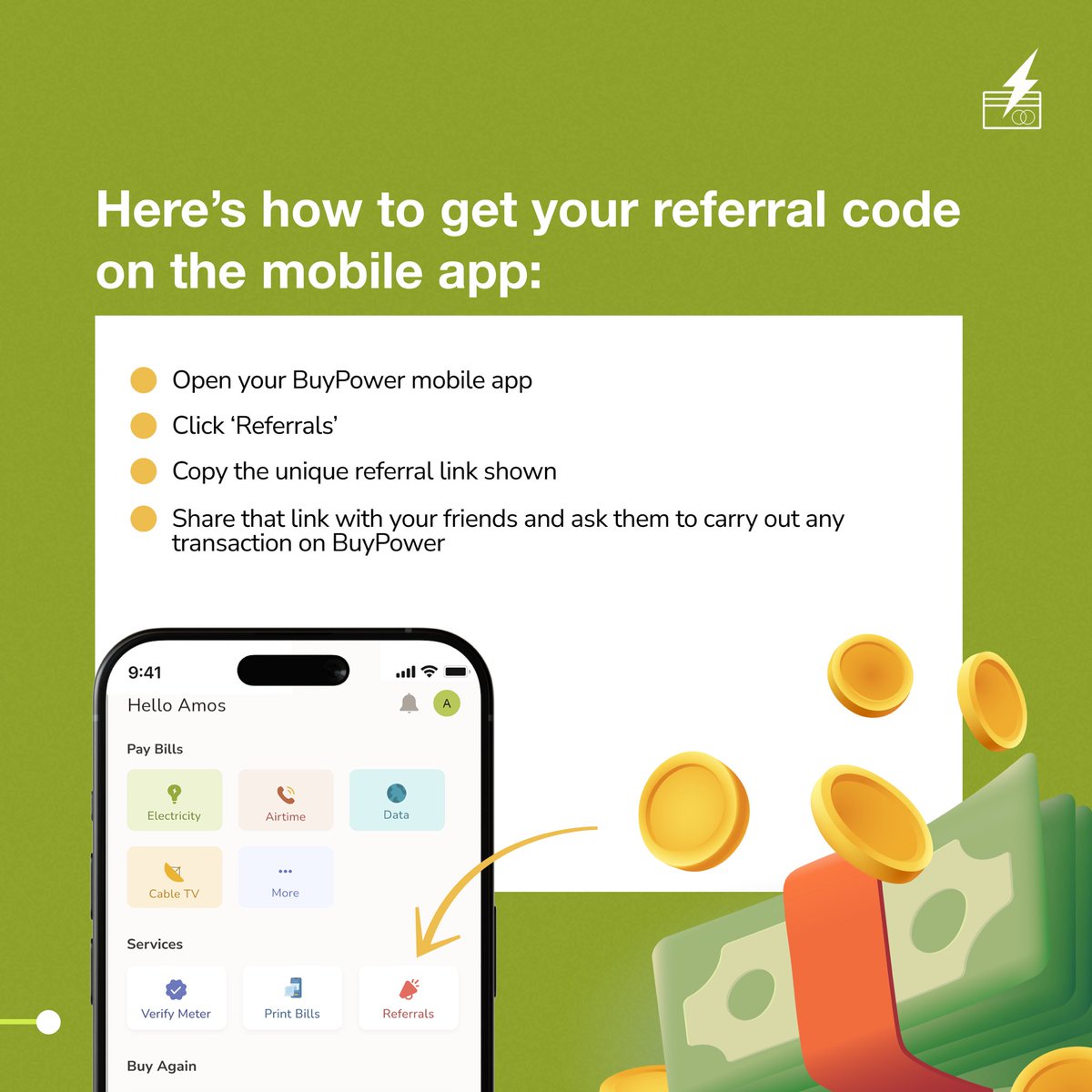 buypowerng's tweet photo. Love BuyPower? Spread the word! Refer friends and get rewarded. Refer up to six people and get rewarded with N3,000 naira
#buypower #referandearn #saveonpower #referralprogram https://t.co/ayKsc8x46F