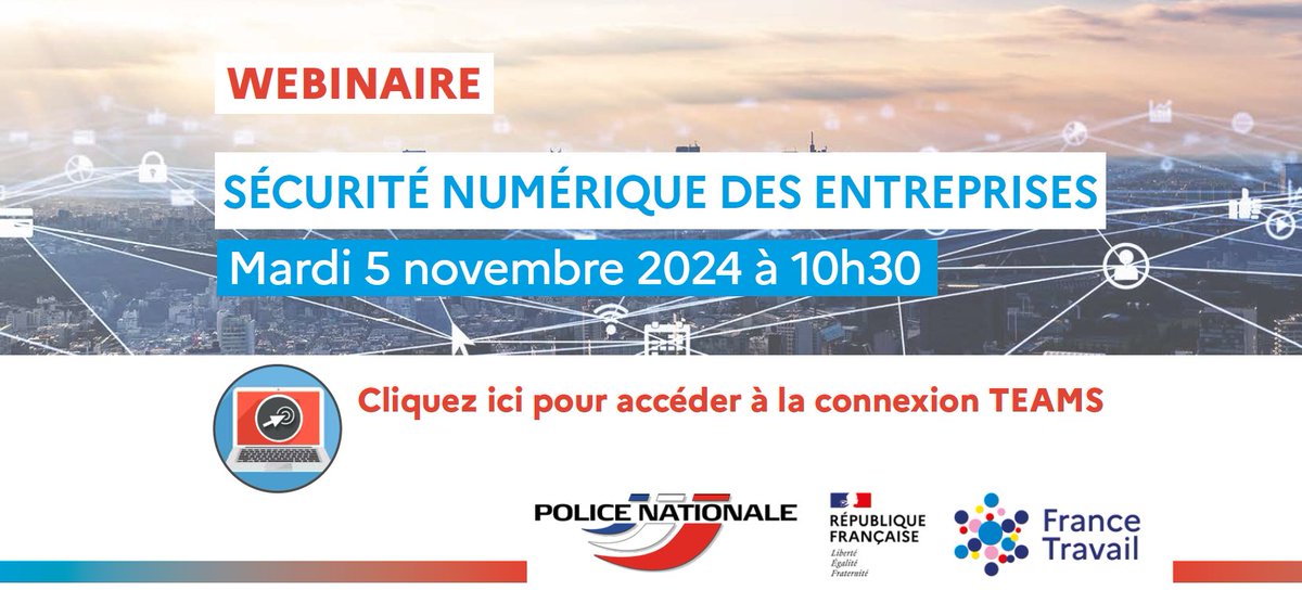 CubertafonG's tweet photo. 🗓️Demain Mardi 05/11 à 🔟H3⃣0⃣ @FTravail_NA et la @PoliceNationale organisent un #webinaire de sensibilisation à la #sécurité #numerique 💻🔐au profit des #entreprises #TPME 🙌
Lien ▶️ https://t.co/qJFTmxohVL
#cybersecurite #cyber #securitenumerique #protectionnumerique https://t.co/2ENjZrXll0