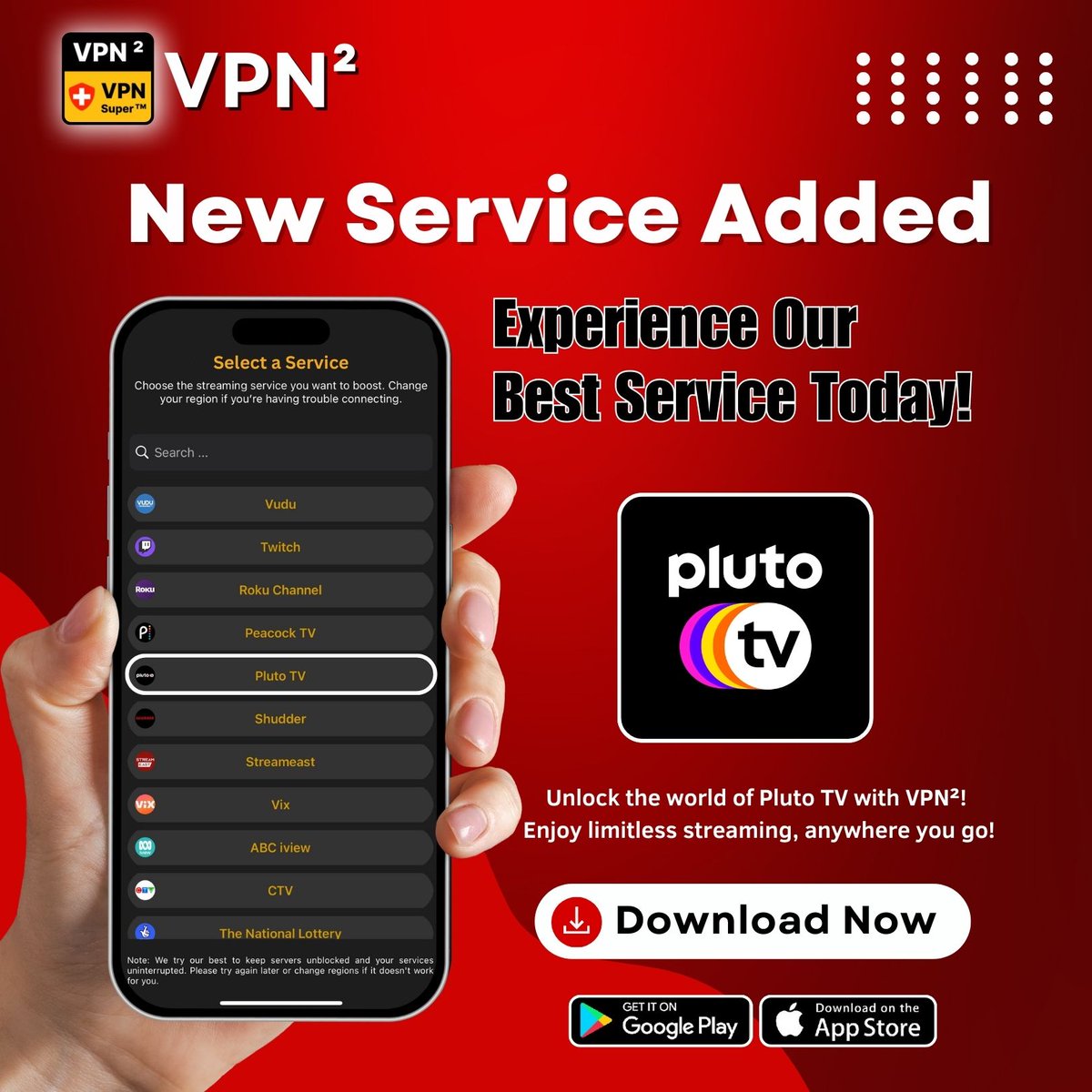 TheVpnApp's tweet photo. Unlock the world of Pluto TV with VPN²! Enjoy limitless streaming, wherever you go!
Download Now!
Android: https://t.co/IE69dyKEQY
iOS/Mac: https://t.co/cNS6rkuwSa

#VPN #CyberSecurity #WiFi #OnlineSafety #onlinesecurity #datasecurity #NewServices https://t.co/P8oo8mevPf