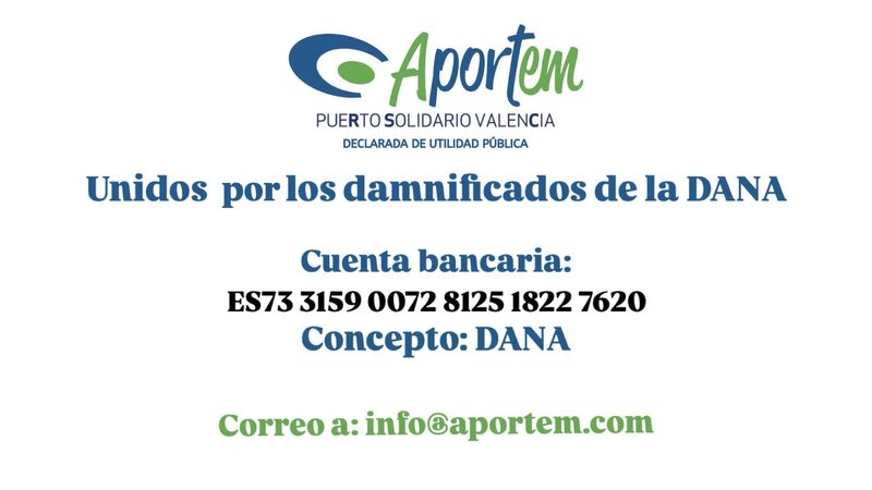 FValenciaport's tweet photo. 📢 📢 Ante la situación de excepcional urgencia generada por la DANA, la @FValenciaport se suma a la iniciativa impulsada por la Asociación Aportem Puerto Solidario Valencia, de la cual ejercemos la secretaría técnica.

ℹ️ #APORTEM está canalizando las aportaciones de la ciudadanía y del colectivo logístico a través de la cuenta corriente: ES73 3159 0072 8125 1822 7620

🙌 Los ingresos recibidos (indicad en el concepto "DANA") se destinarán a atender las necesidades más urgentes de las personas afectadas por la tragedia, directamente o a través de las entidades habituales de colaboración.

📩 Remitir email a: secretaria@aportem.com /
 info@aportem.com