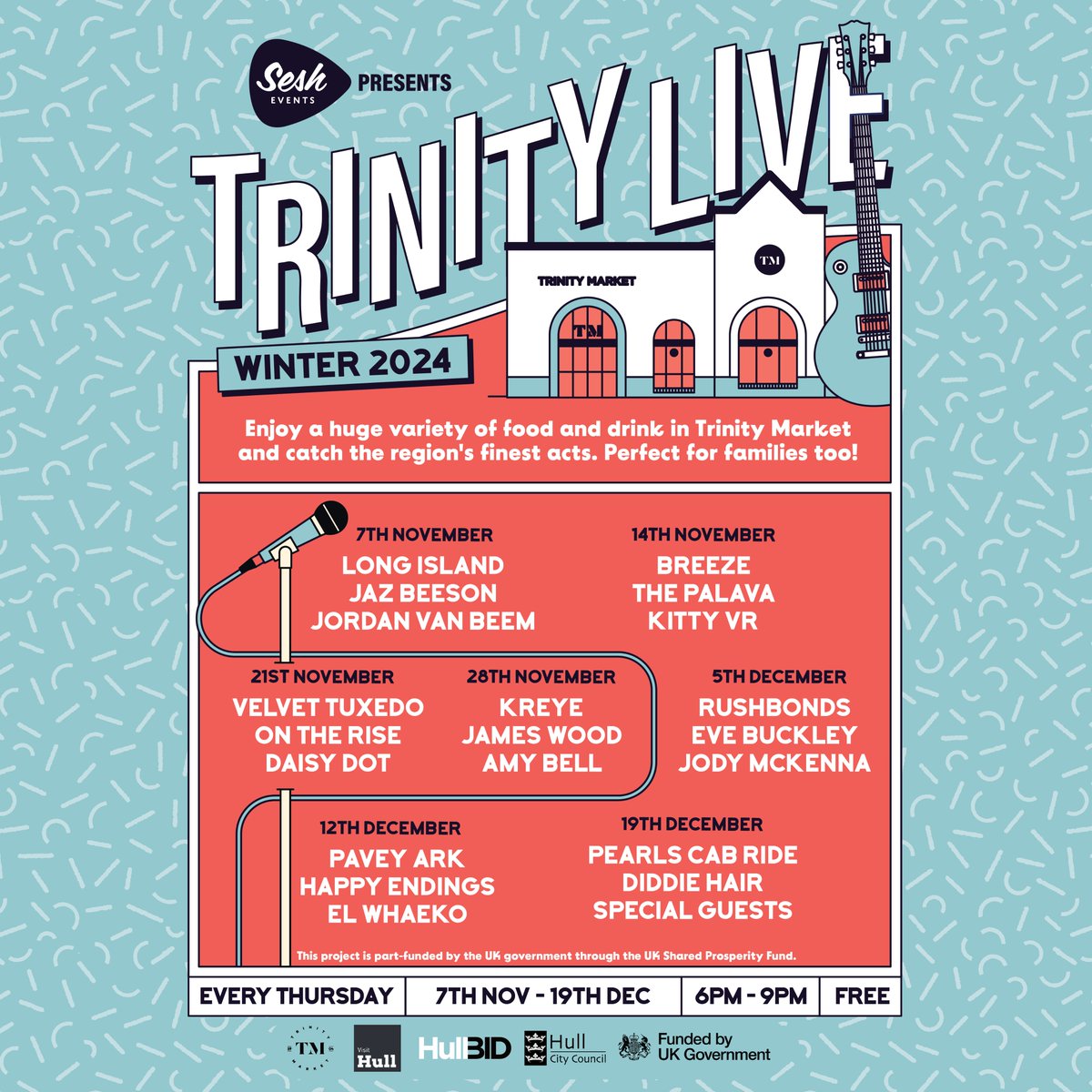 Trinity Live (@trinitylivehull) on Twitter photo Our winter season launches this week on Thursday 7th November at <a href="/TrinityMarket1/">Trinity Market Hull</a> with another triffic lineup:
1️⃣ Jordan Van Beem (from 6.45pm)
2️⃣ Jaz Beeson (from 7:30pm)
3️⃣ <a href="/longislanduk/">LONG ISLAND</a> (from 8:15pm)
⏰ The fun starts at 6pm!
👍 Free live music, food, drink, good times Our winter season launches this week on Thursday 7th November at <a href="/TrinityMarket1/">Trinity Market Hull</a> with another triffic lineup:
1️⃣ Jordan Van Beem (from 6.45pm)
2️⃣ Jaz Beeson (from 7:30pm)
3️⃣ <a href="/longislanduk/">LONG ISLAND</a> (from 8:15pm)
⏰ The fun starts at 6pm!
👍 Free live music, food, drink, good times