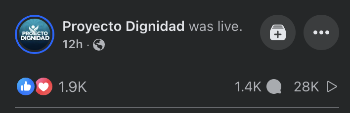 juancpedreira's tweet photo. Los cuatro Facebook Live de los cierres de campaña

PPD: 135 mil views | 2.4K likes
PNP: 67 mil views | 2K likes
Proyecto Dignidad: 28 mil views | 1.9K likes
Alianza: 735 mil views | 21K likes https://t.co/J12UHWERsA