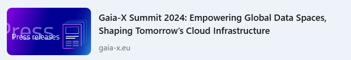 📅#GaiaXSummit24 is just a week away! Joins us to:

🌐Network with 600+ global leader
📢Hear from top speakers
🔍Dive into sessions across Economic, Tech &amp; Partners Theatres
🤝Meet Gaia-X’s Tech Team for in-depth discussions

📜 shorturl.at/Yd9jQ
🎫gaia-x.eu/summit-2024/re…