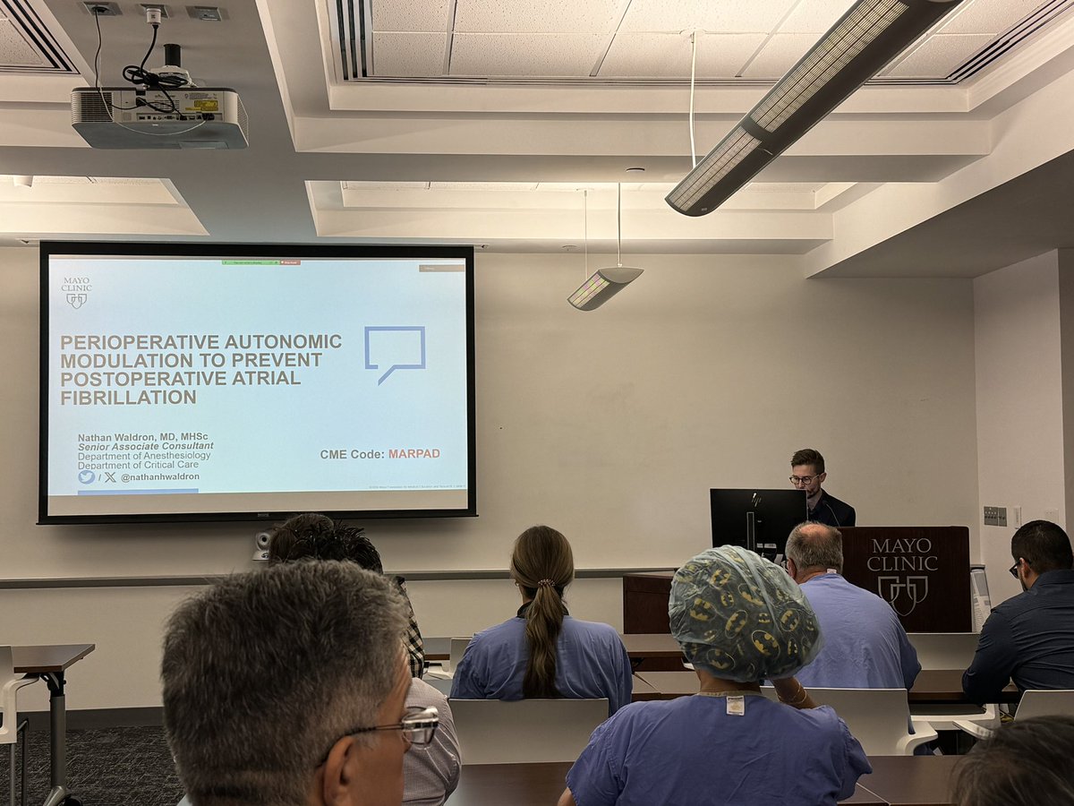 Ashley Virginia Fritz D.O. (@avfdo) on Twitter photo It’s a packed house for <a href="/mayojaxanes/">MCF Anesthesiology Residency</a> Anes Grand Rounds on PostOp A-Fib presented by <a href="/nathanhwaldron/">Nathan Waldron</a> It’s a packed house for <a href="/mayojaxanes/">MCF Anesthesiology Residency</a> Anes Grand Rounds on PostOp A-Fib presented by <a href="/nathanhwaldron/">Nathan Waldron</a>