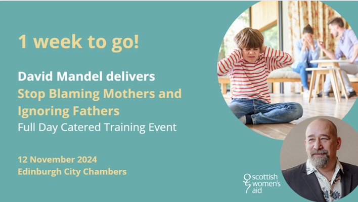 Following on from our national conference, next Tuesday we have <a href="/davidgmandel/">David Mandel</a> facilitating a training event at Edinburgh City Chambers based on how to work through some of the systemic gaps in supporting child survivors of domestic abuse
Still some tickets left-check our website