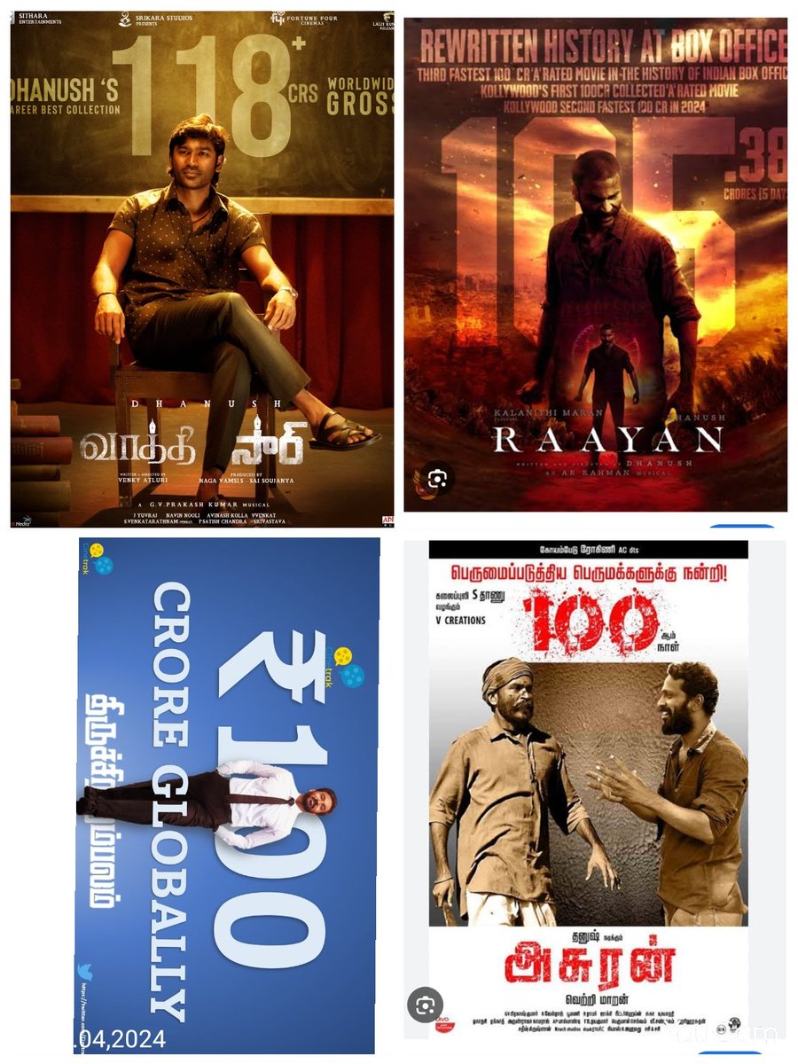 Jvkarthi333's tweet image. Only actor to have  100cr+ Grossers among his Rivalry actors @dhanushkraja ✨🌟🔥
 D anna always mass da ✨🌟🔥 thevaillama evanavathu vambu panna vena ✌👍✨🌟

• #Asuran
• #Thiruchitrambalam
• #Vaathi 
• #Raayan