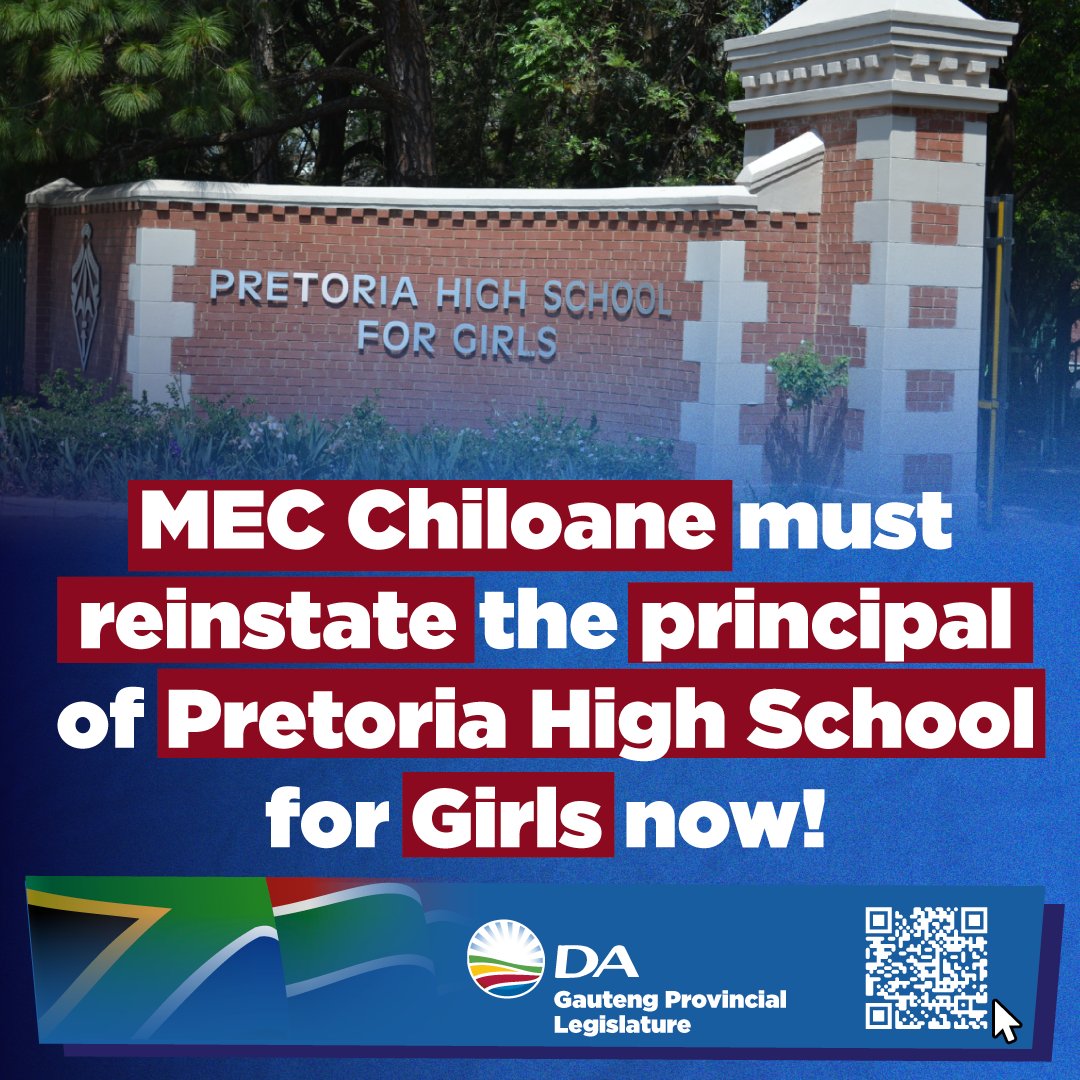 DA_GPL's tweet photo. 🚨 The DA demands Pretoria High School for Girls' principal be reinstated! No charges after 3-month suspension, violating educator rights. End the sham investigation now! 💬 #DAatWork #RescueSA #DA_GPL #EducationMatters @sergio_isa

Read more: https://t.co/BLTYyMwuR5 https://t.co/XO1L5Z5blF