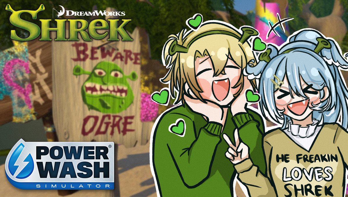 misawkward's tweet image. quick shrek powerwash thumbnail bc i’m so excited for this stream 🥹💛🩵

#pognail #thumbscales #drawluca #pendorArt