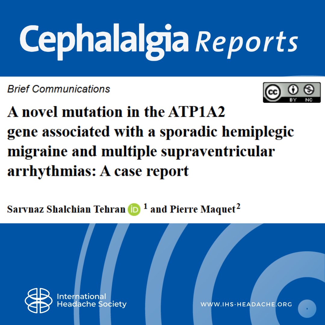 This case report highlights a previously unreported mutation in the ATP1A2 gene (c.1827+10delT) in a patient with both sporadic hemiplegic migraine and refractory supraventricular arrhythmias.

journals.sagepub.com/doi/10.1177/25…

#migraine #headache #brain #pain #neurology #neuroscience