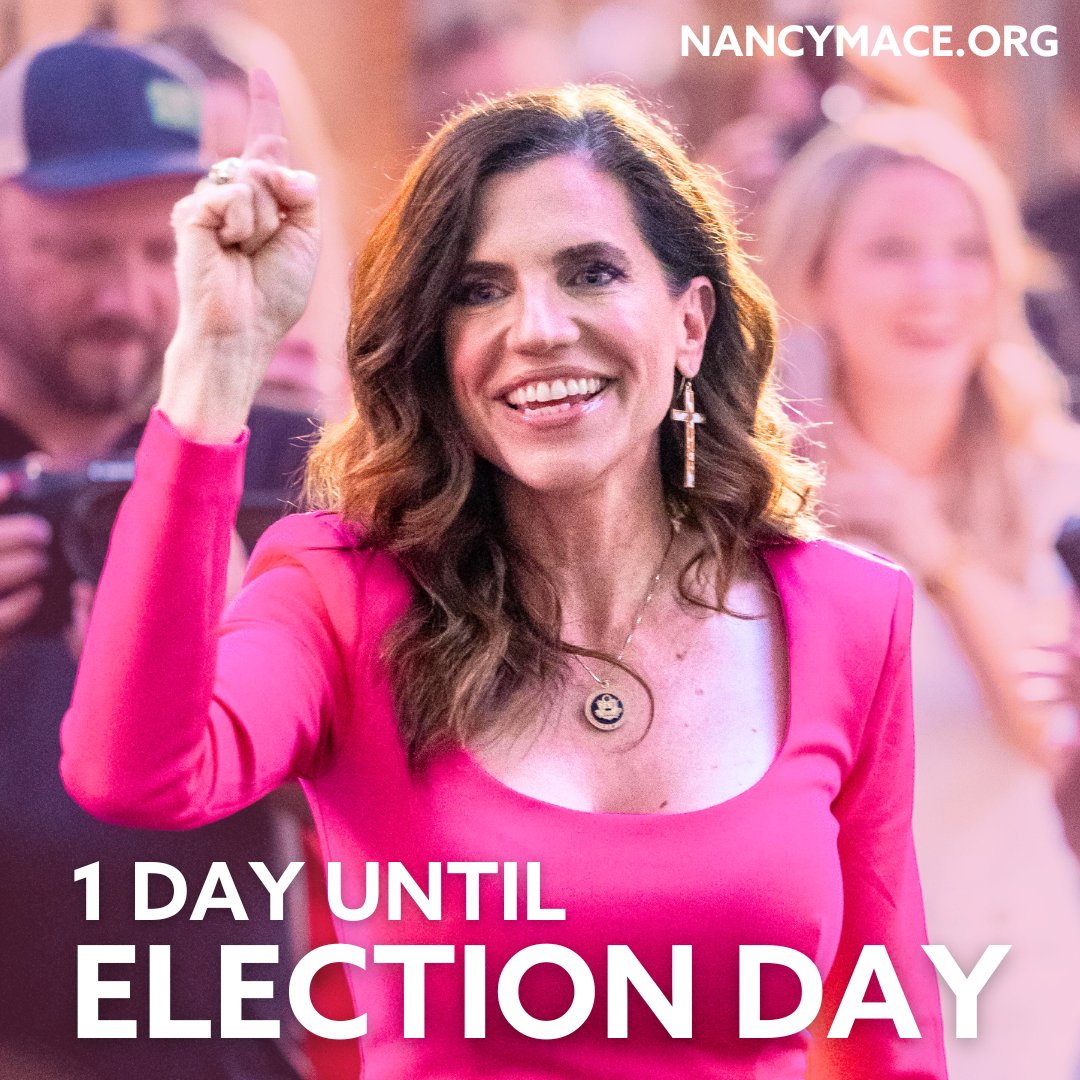 NancyMace's tweet image. Election Day Countdown: 1 DAY ⏰

Head to the polls anytime between 7 AM and 7 PM tomorrow and put the #LowcountryFirst.
Learn more at Nancymace.org