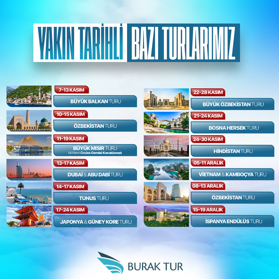 Yakın tarihli bazı turlarımızda kalan son yerler için acele ediniz!

Detaylı bilgi ve rezervasyon için: buraktur.com/Tour/List/turl…