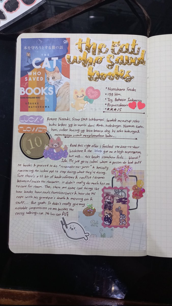 maruluvscheese's tweet image. Nyoba bikin journal spread review buku buat healing abis nugas~ 

#bookreview #reads #journalspread #journaling #RurusBookSpread🦭