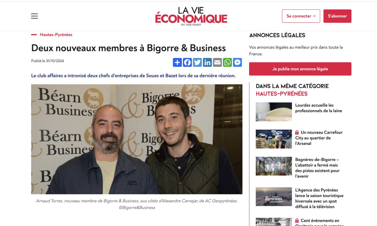 Article de <a href="/Vieeco/">La Vie Économique du Sud-Ouest 🗞</a> sur le réseau #Entrepreneurship <a href="/BigorreBusiness/">Bigorre & Business</a> vie-economique.com/actualites/deu…