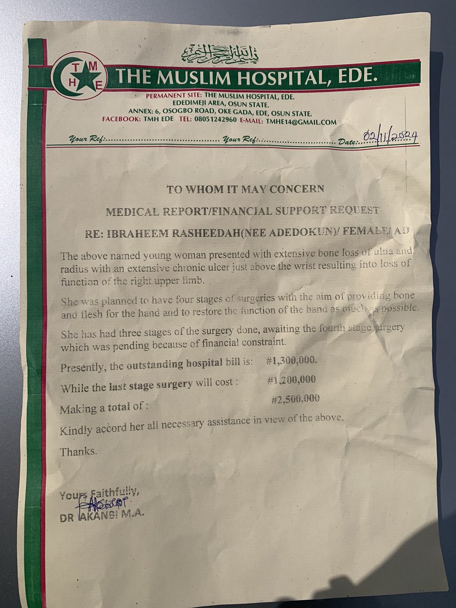 tytylaryour1's tweet photo. Ibraheem Rasheedah urgently needs financial support to complete a series of surgeries on her right arm, where she has suffered extensive bone and tissue loss.
Total Required: ₦2,500,000
Any contribution would be deeply appreciated, Thank you.
0009270910
Jaiz bank
Adedokun Mutiu https://t.co/ONkt4Ub94h
