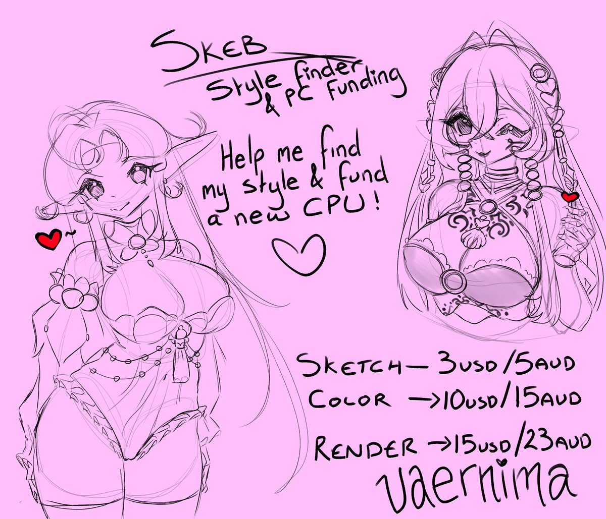Vaernima_'s tweet image. For literally 3$ USD get a cute skeb on my #VGen ! Don't have VGen? THATs OKAY I got a Ko-fi too! I wish to fund parts for my PC and play around with brushes on CSP!
Share if you can 🥺🥺
#emergencyComm #VGenComm #commissionsopen