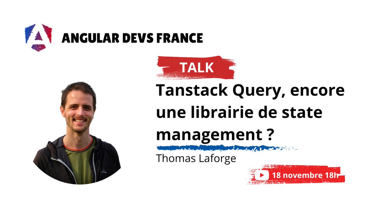 Angular Devs France (@angulardevsfr) on Twitter photo On se retrouve pour un live Youtube le 18 novembre à 18h, avec <a href="/laforge_toma/">Thomas 🅰️🇨🇵</a> qui viendra tout nous expliquer sur Tanstack Query, encore une librairie de state management ? 😄 On se retrouve pour un live Youtube le 18 novembre à 18h, avec <a href="/laforge_toma/">Thomas 🅰️🇨🇵</a> qui viendra tout nous expliquer sur Tanstack Query, encore une librairie de state management ? 😄