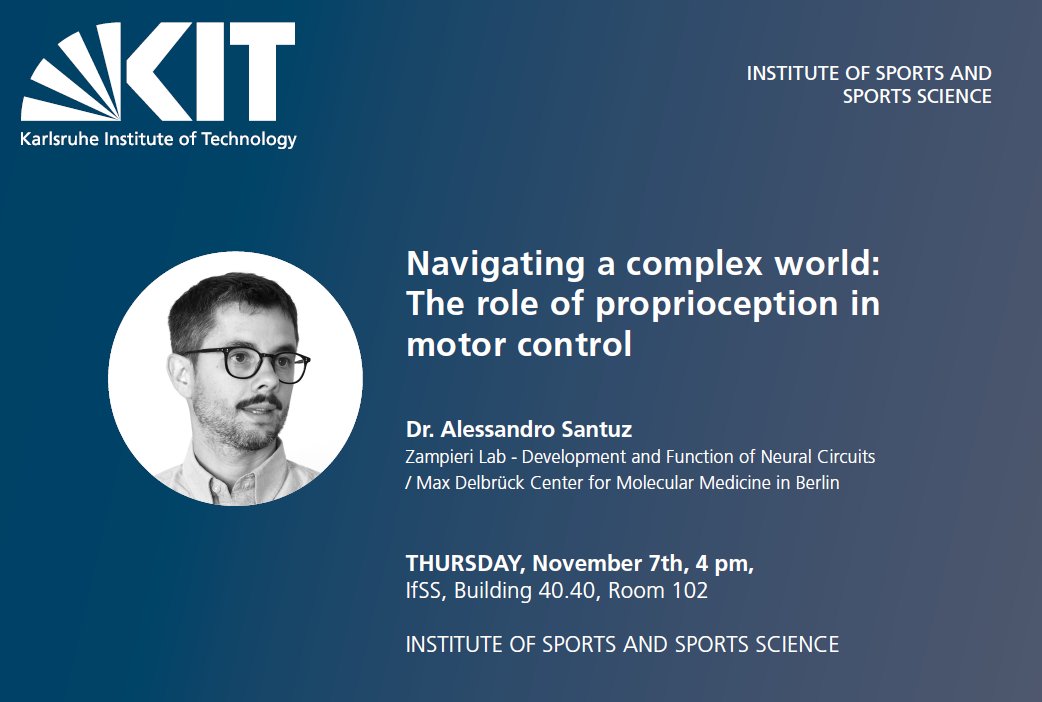 📢Dr. Alessandro Santuz (<a href="/alesantuz/">Alessandro Santuz</a>) will give a talk on the role of #proprioception in #motor #control 

🗓️Thursday (7th November) at 16:00.

📍Engler-Bunte-Ring 15, Building 40.40, Room 102, 76131 Karlsruhe

More Information:
ifss.kit.edu/allgemeines/if…

<a href="/KITKarlsruhe/">Shmoopy</a>