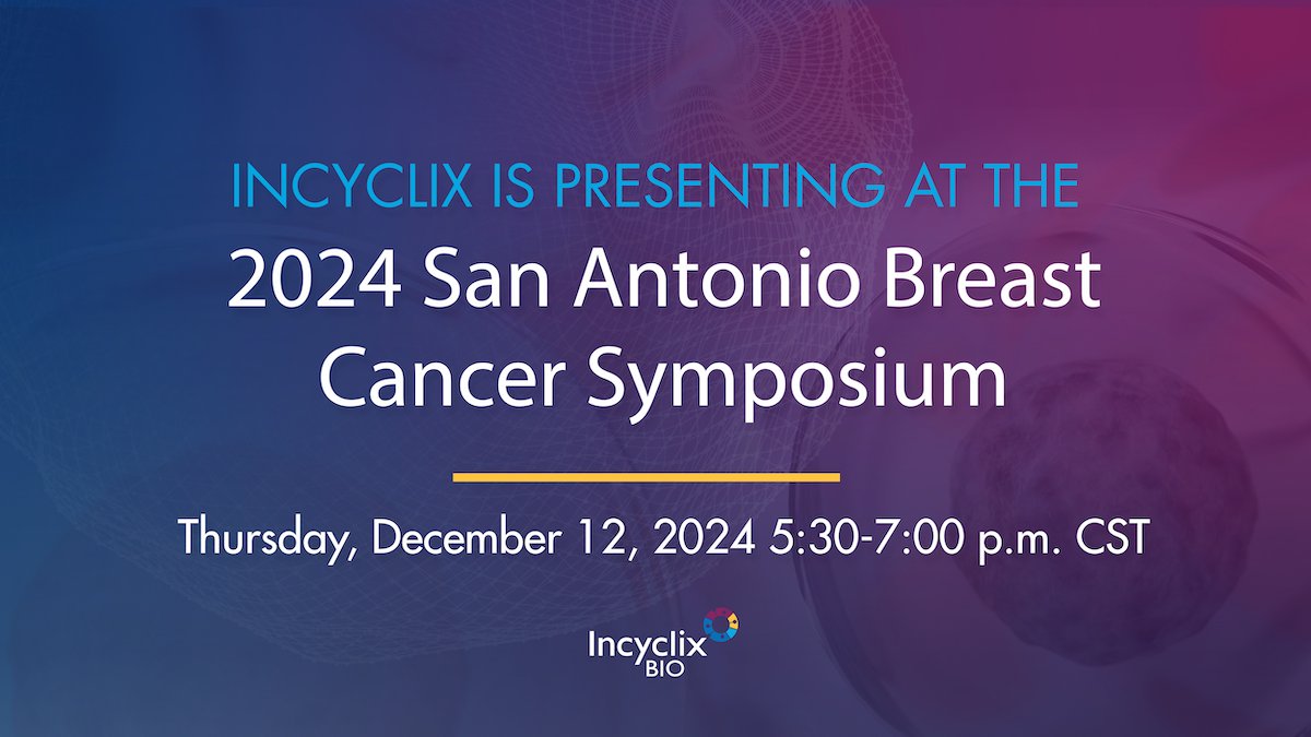 We’re presenting data from our Phase 1/2 clinical trial evaluating INX-315, our novel, potent and selective #CDK2 inhibitor, for the treatment of advanced and resistant #breastcancer at #SABCS24. Learn more: incyclixbio.com/news_releases/…