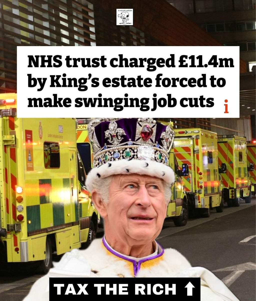 NHS trust charged £11.4m by King’s estate forced to make swinging job cuts!

An investigation by Channel 4’s Dispatches revealed that the #NHS trust is paying £830,000 a year to the King’s Duchy to rent storage space.

#KingCharles 
#SaveOurNHS 
#TaxTheRich 
#NotMyGreedyKing 🧵