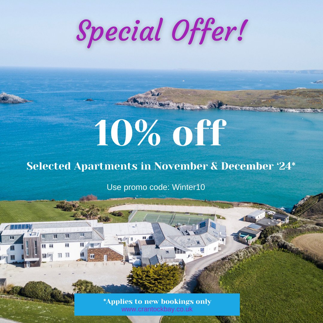 Just a little Monday treat for you! ;)

10% off all unbooked weeks in December 2024 in selected apartments.

Just go to our website to book and use Promo code: Winter10

crantockbay.co.uk