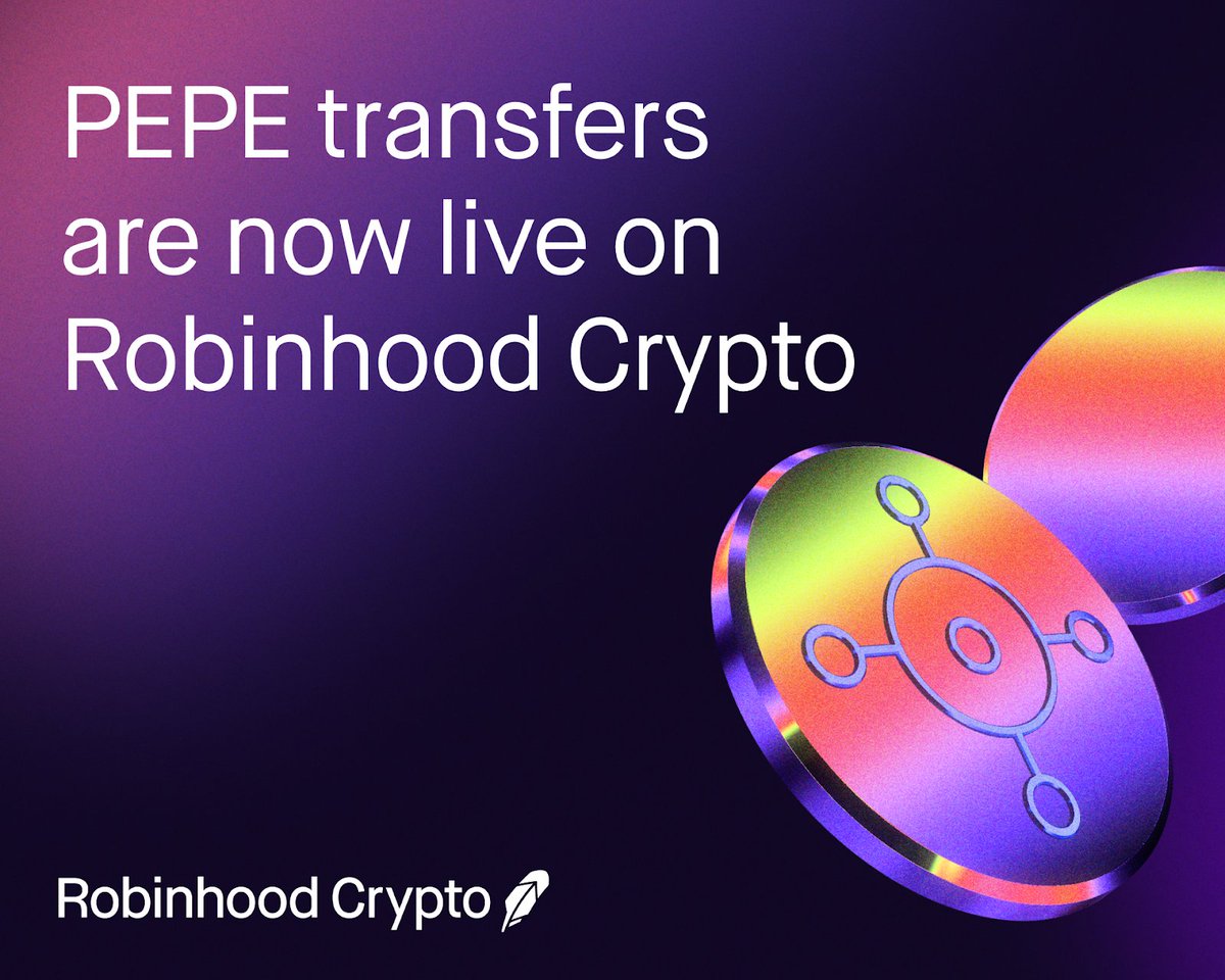 PEPE transfers are LIVE on Robinhood Crypto. Withdraw + Deposit #PEPE, and  get PEPE rewards with our 1% deposit bonus for a limited time. Terms apply.  Learn more: https://t.co/sb4gDoO6Ls #RobinhoodOnchain