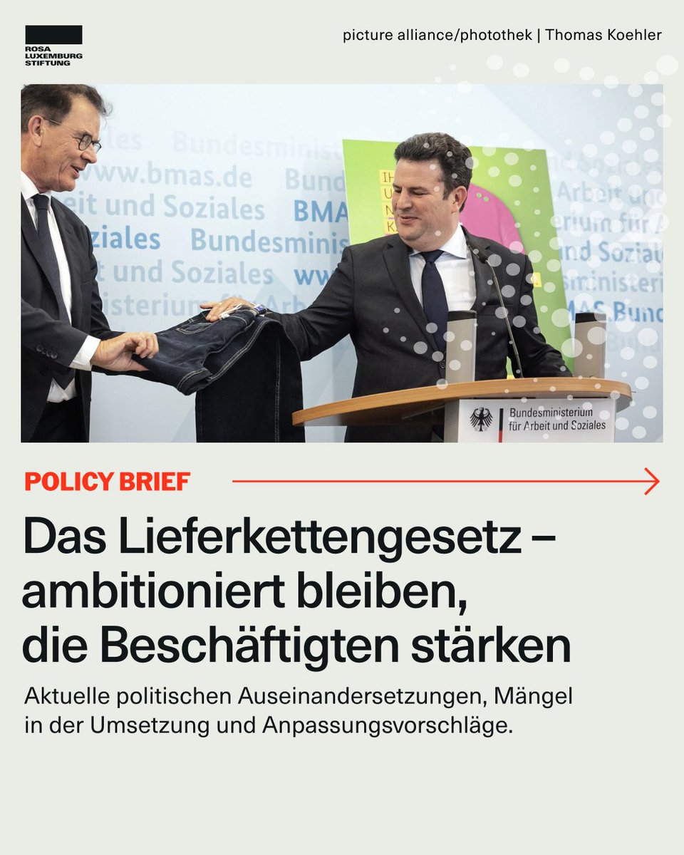 Unser Policy Brief zum #Lieferkettengesetz gibt einen Überblick über die politischen Auseinandersetzungen, zeigt die Mängel in der Umsetzung auf und schlägt Maßnahmen vor, um das Gesetz stärker an den Bedürfnissen der Beschäftigten auszurichten. 👇
rosalux.de/publikation/id…
