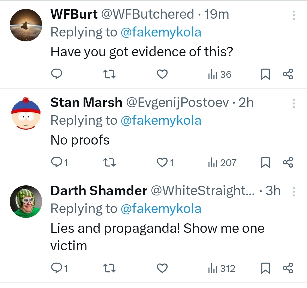fakemykola's tweet photo. I don't think that as a Ukrainian I need to prove online fascists that Russians indeed commit countless war crimes in Ukraine. One of the best documented wars in history and every tweet about "Russia does war crimes" attracts many replies with "no proofs" https://t.co/VBEnl7H6pf