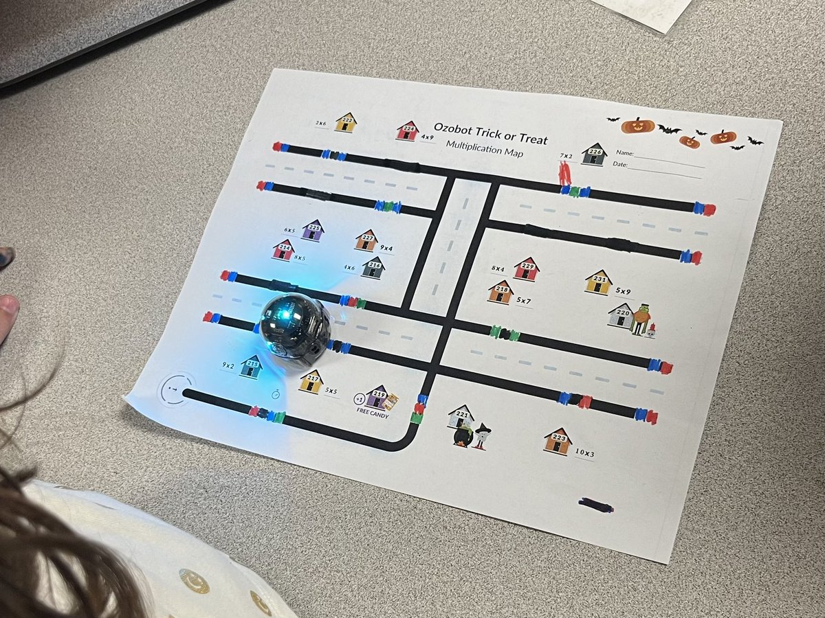 KNovITC's tweet photo. Trick or treat! 👻 3rd grade used their multiplication skills to help @Ozobot collect the most candy 🍬 https://t.co/Q0VwfIcg5k
