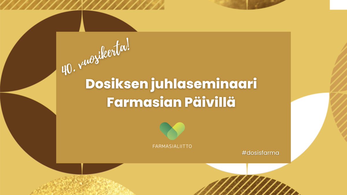 Dosis julkaisee tänä vuonna 40. vuosikertansa, minkä kunniaksi Farmasia Päivillä järjestetään Dosiksen juhlaseminaari lauantaina 16.11., klo 11–12.15, salissa 4. Seminaariin on vapaa pääsy, tervetuloa!

farmasialiitto.fi/uutiset/dosiks…

#dosisfarma