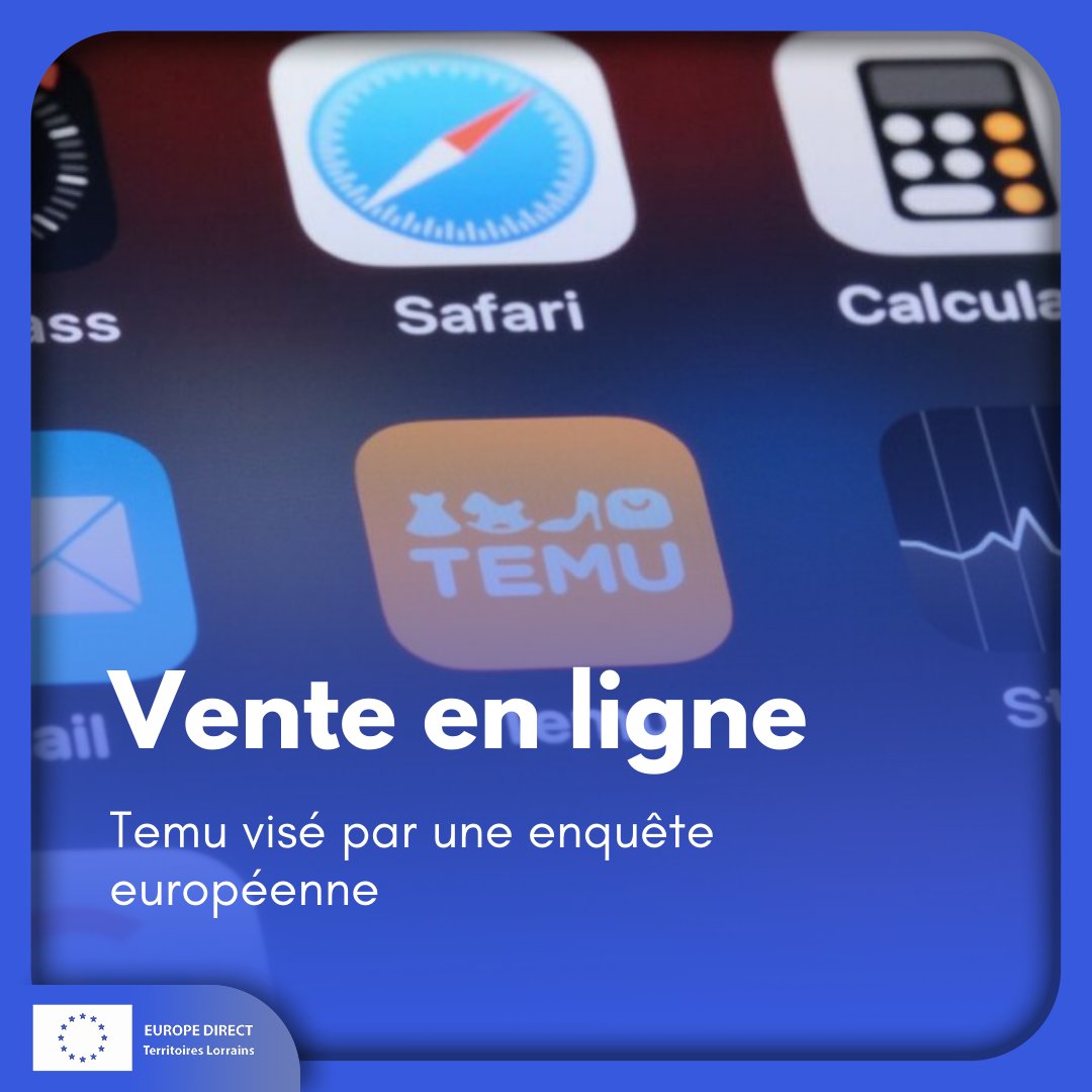 🛒 🚨 #TEMU VISE PAR UNE ENQUETE EUROPEENNE 🛒 🚨

🔎 Le géant chinois est soupçonné de trop peu lutter contre les contrefaçons et de nuire à la santé des utilisateurs à travers son système addictif de recommandations. 
touteleurope.eu/economie-et-so…

#europe #news #UE
