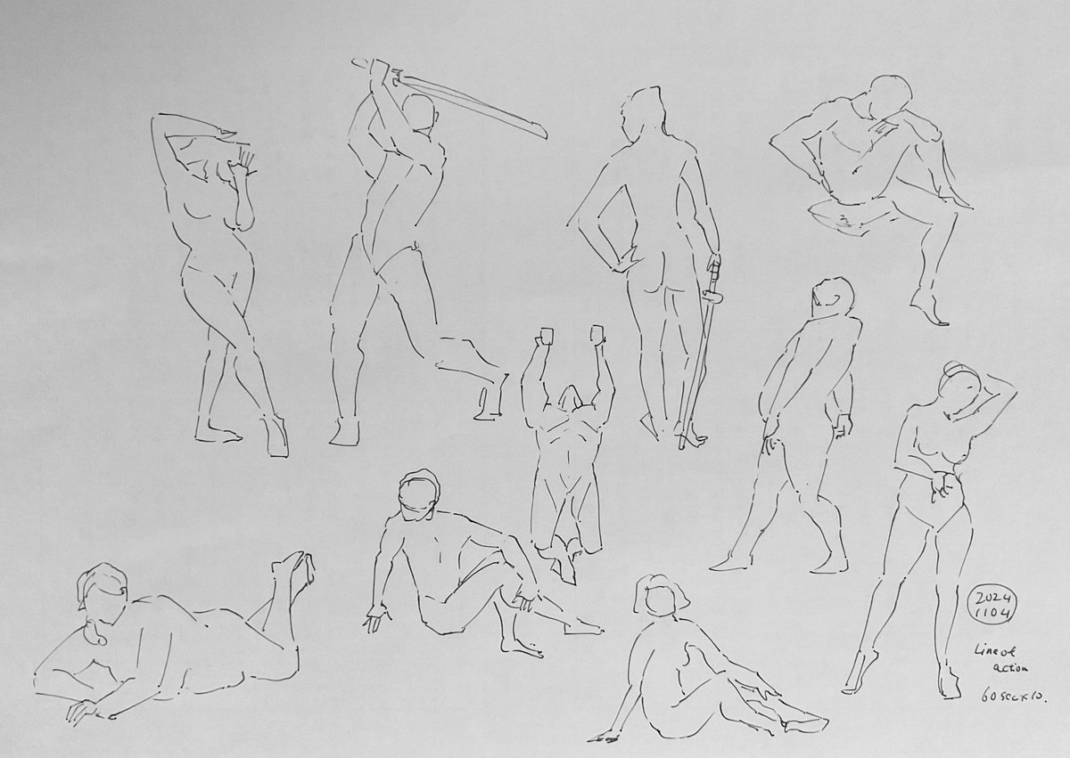 Line of actionで1分×10
ポーマニで出ないふくよかな人の身体は描いてて新鮮だ
次は2分×5でやってみよう 