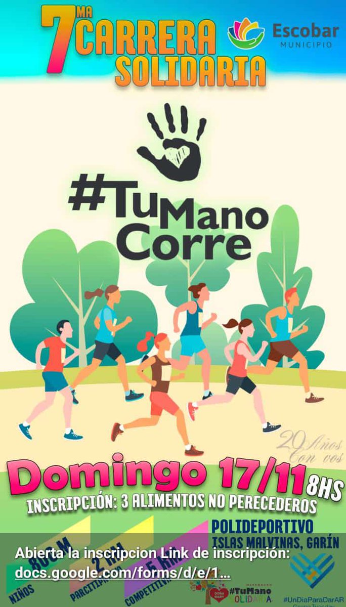 Tumanosolidaria's tweet photo. Falta muy poquito 🏃‍♀️🏃‍♂️ #7carrerasolidaria #tumanocorre #20añosconvos #undiaparadarar abierta la inscripcion !! No pierdas esta oportunidad de ayudar y hacer lo que te gusta !! Link de inscripcion 👉 https://t.co/Dv25jtebPw https://t.co/9AIxmZvsyc