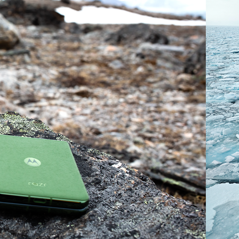 Moto's tweet photo. Out to explore the wildest wild there is: the North Pole. #MotorolaXCorning #GorillaTough