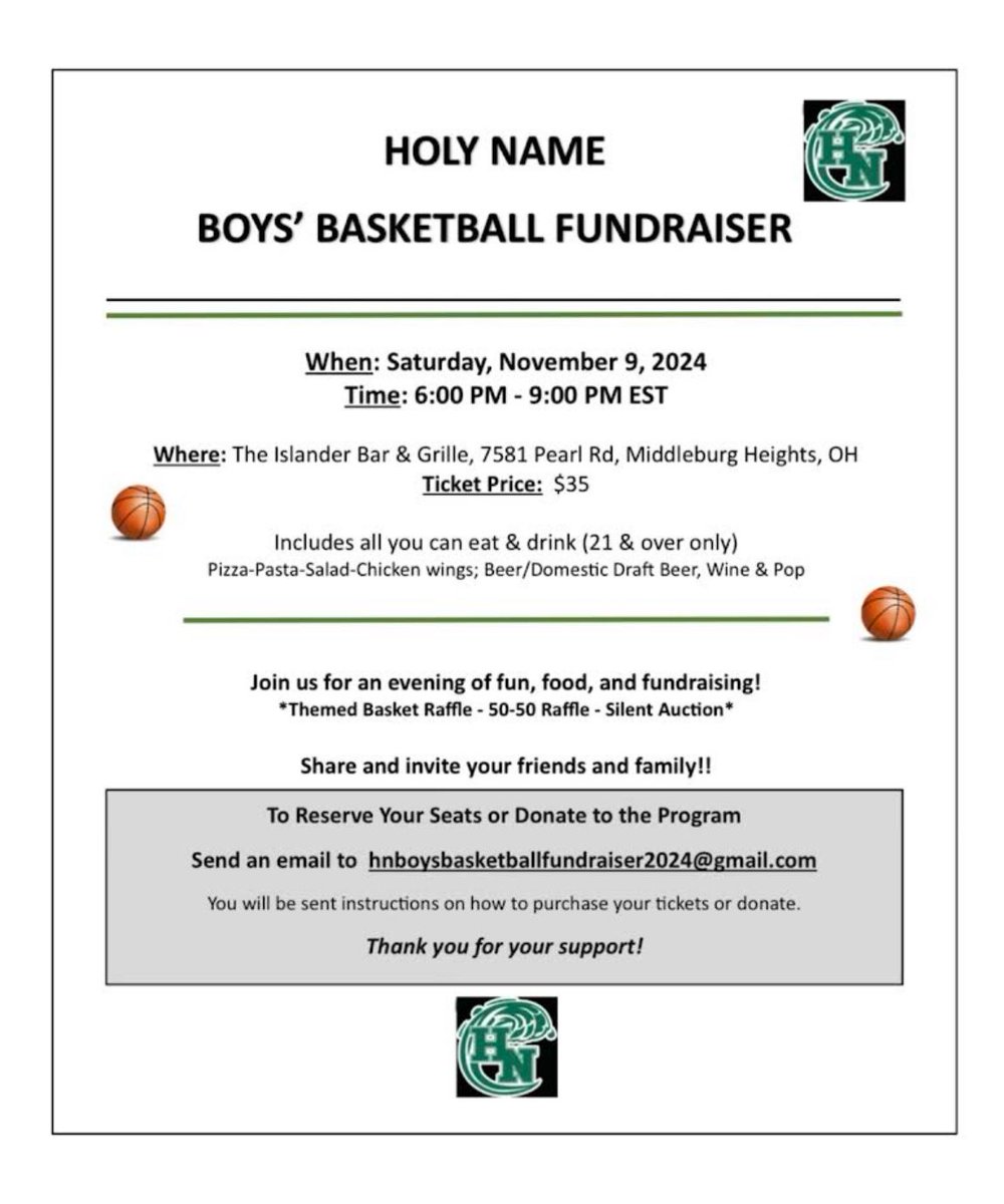 NamerAthletics's tweet photo. Come out &amp; support our boys basketball program for their fundraiser this Saturday 11/9 6pm at the Islander Bar &amp; Grille. All inclusive $35 ticket with raffles and silent auction. See you Saturday! #NamerPride #AllHail @HNGreenwave @HolyNameHoops https://t.co/npkzxPWXtN