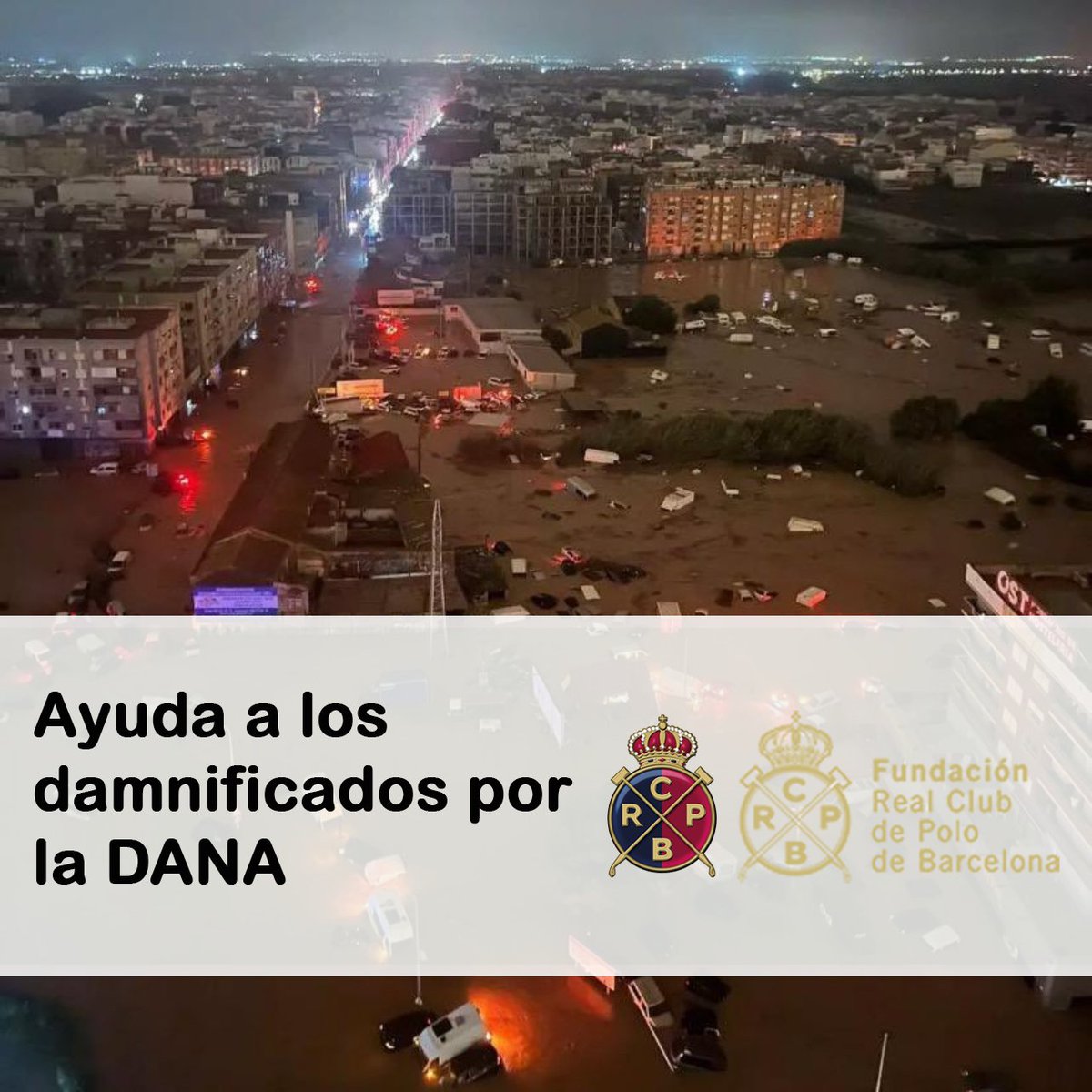 Desde el RCPB, a través <a href="/fundacionRCPB/">Fundación Real Club de Polo de Barcelona</a> , lanzamos una importante acción solidaria: recaudar fondos junto a <a href="/CruzRojaEsp/">Cruz Roja Española</a> para ayudar a las comunidades de Valencia y Castilla-La Mancha.

Puedes hacer tu donación en este enlace: cercadeti.cruzroja.es/rcpajudainunda…