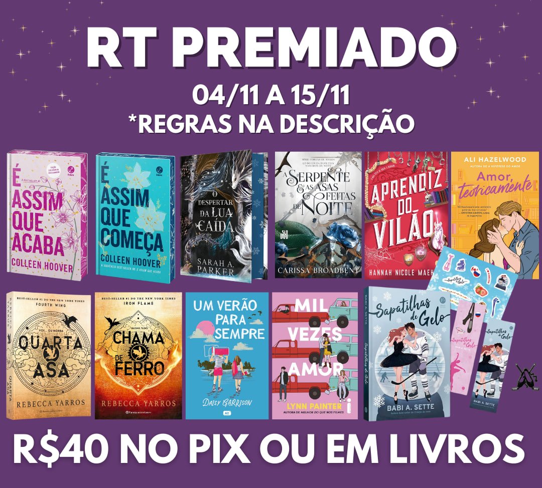 americasincera's tweet photo. 📚 RT PREMIADO 04/11 a 15/11 📚

🎁Prêmio: R$40 no Pix em Livros

Quantos mais interagir (curtidas, comentários, mas principalmente RTs) mais chances de ganhar!

⭐️Regras: 
➡️ Seguir @americasincera
➡️ RT e Curtir esse Tweet
➡️ Comenta "Participando"
➡️ Entrar no nosso grupo de Promoções de Livros no WhatsApp ou Telegram

Telegram: https://t.co/OvljjSVn0x
Whatsapp: https://t.co/lJSiSDsPk7

📅 Resultado rápido: 16/11