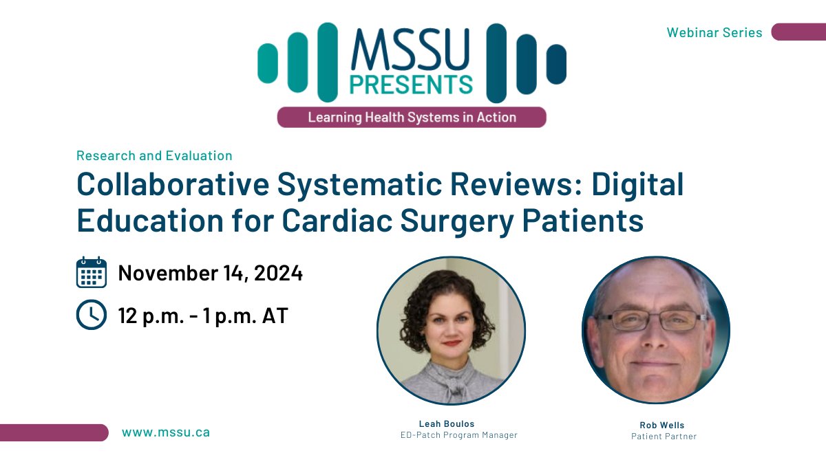 maritimespor's tweet image. Don’t miss this opportunity to learn more about research and evaluation in a Learning Health System. In this webinar learn more about collaborative systematic reviews. Register now: 🔗 lnkd.in/e8zyrTYK
📅 November 14
⌚ 12 p.m. - 1 p.m. 
📌 Online 
#PatientEngagement #LHS